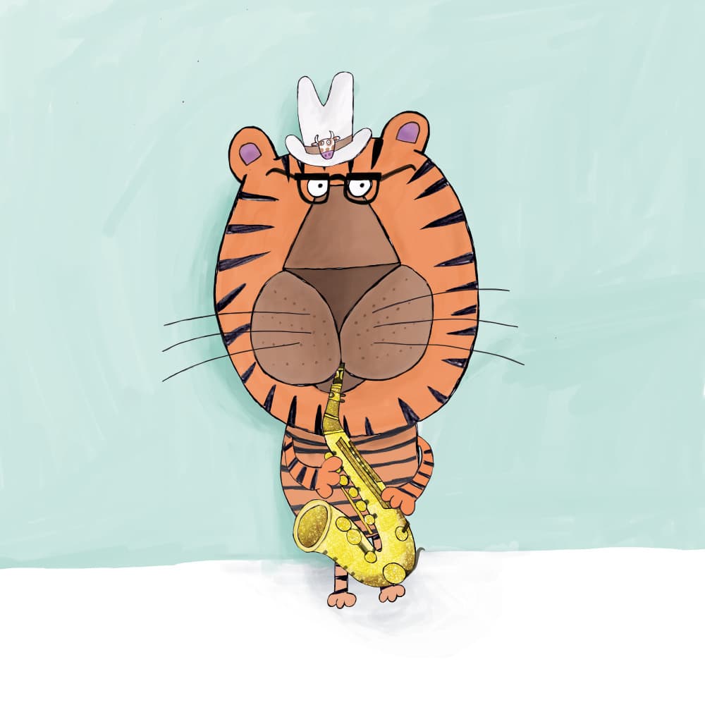 Whimsical Jazz Tiger by Carla Daly — canvas wall art