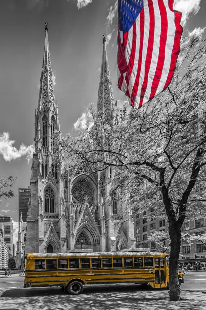 St Patrick's American Bus by Melanie Viola — canvas wall art