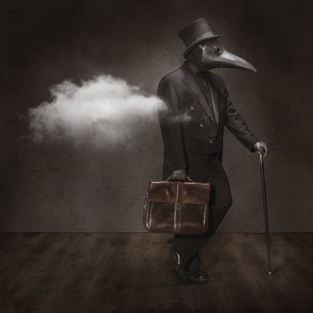 Mysterious Plague Doctor Walking by Petri Damstén — canvas wall art