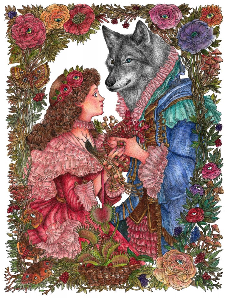 Fairytale Wolf Embrace by Nicole Bustamante — canvas wall art