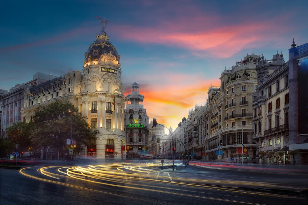 Madrid Metropolis Sunset Glow by Fernando Molina — canvas wall art