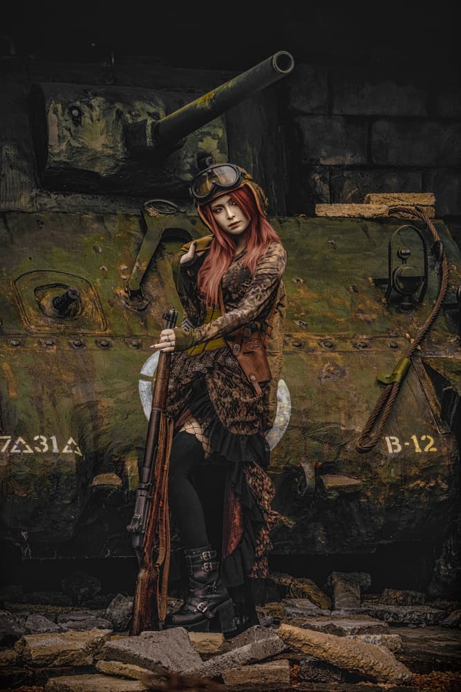 Steampunk Warrior and Tank by KOIKI — canvas wall art