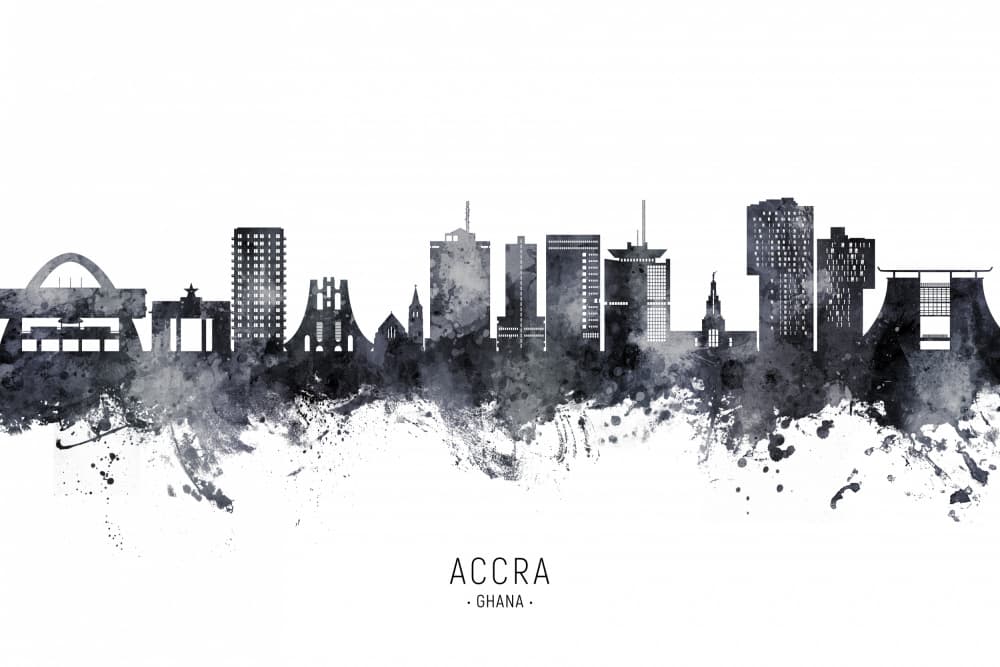 Watercolor Accra Skyline by Michael Tompsett — canvas wall art