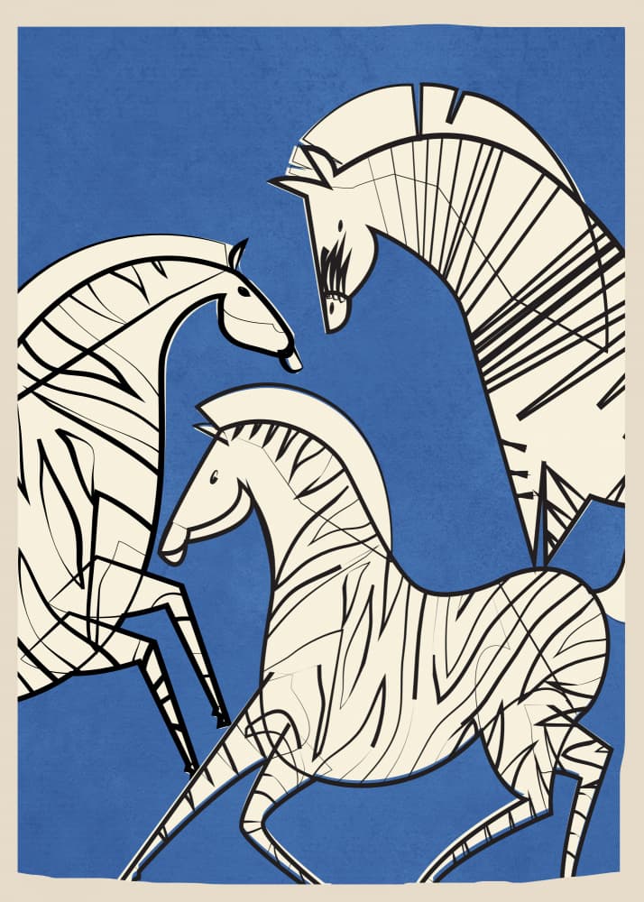 Dynamic Blue Zebras by City Art — canvas wall art