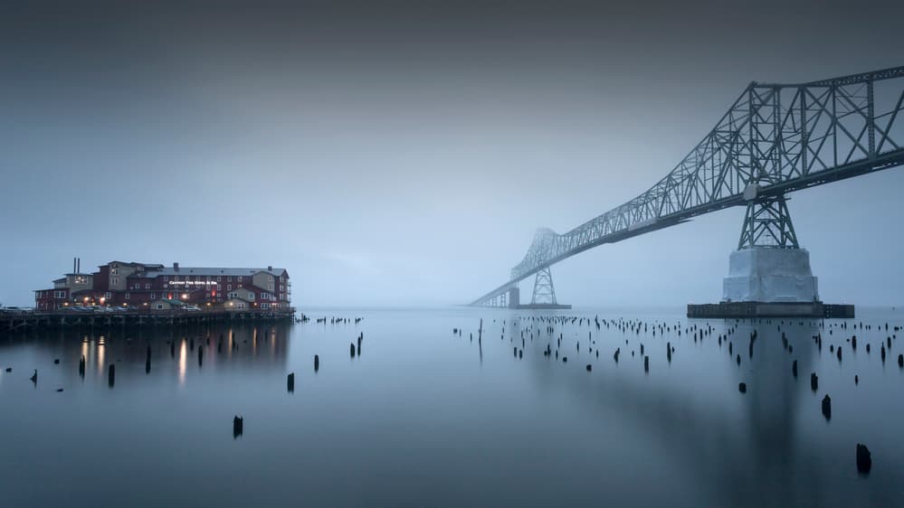 Foggy River Bridge by Robbert Mulder — canvas wall art