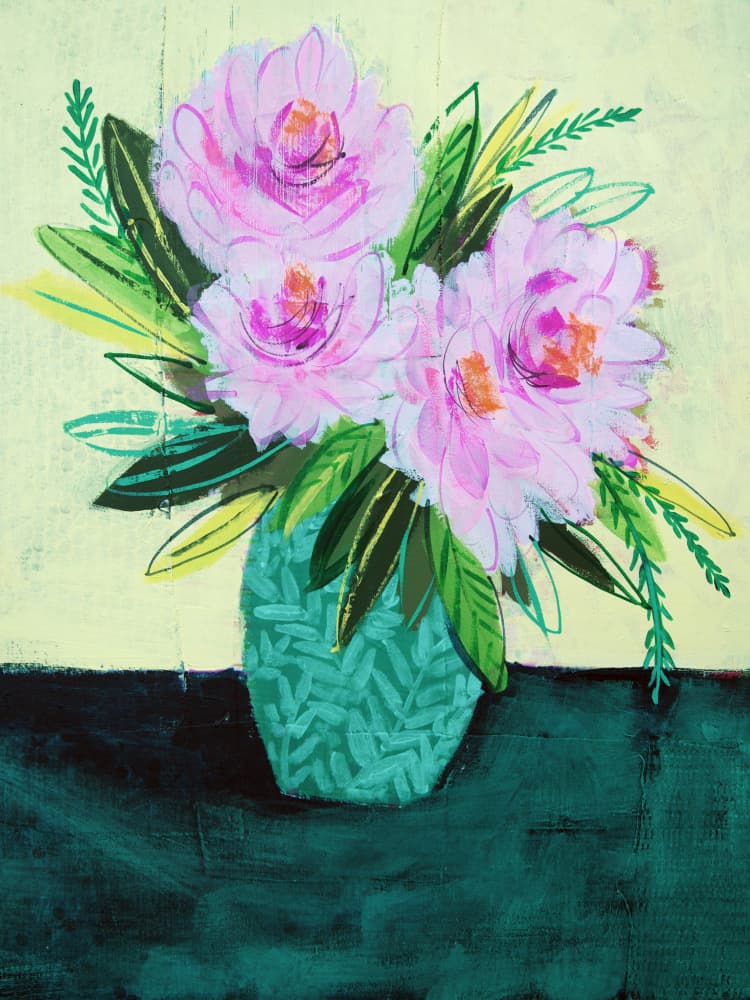 Painterly Pink Blooms by Shelley Hampe — canvas wall art