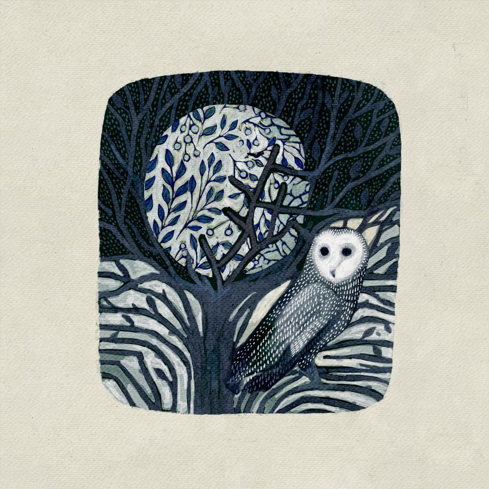 Owl and Moon by Katie O'Shea — canvas wall art