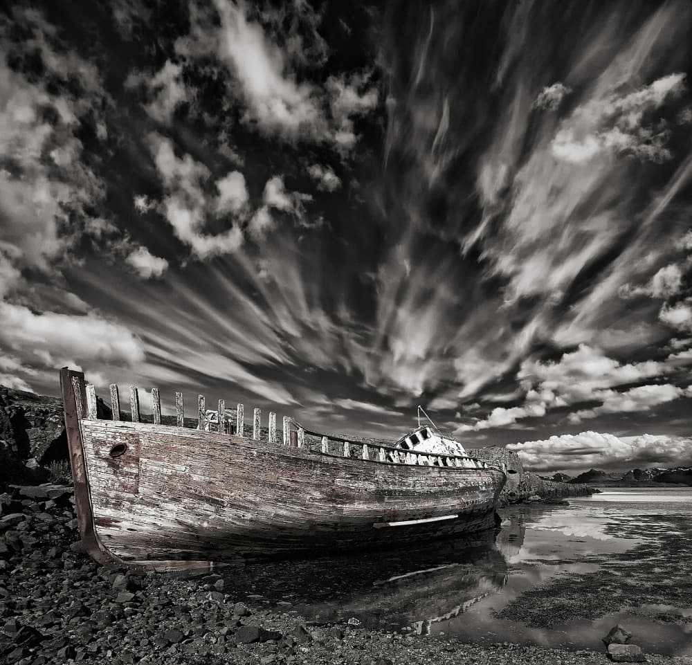 Abandoned Boat Dramatic Sky by Þorsteinn H. Ingibergsson — canvas wall art