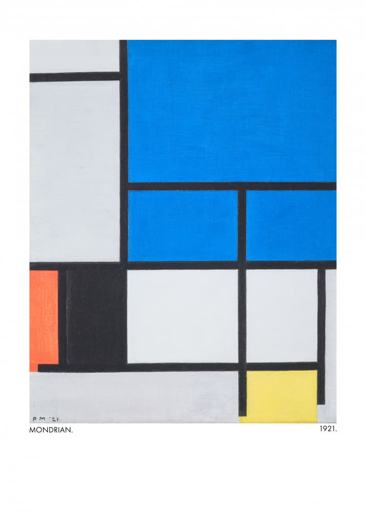 Composition with Large Blue Plane, Red, Black, Yellow, and Gray 1921 by Piet Mondrian — canvas wall art