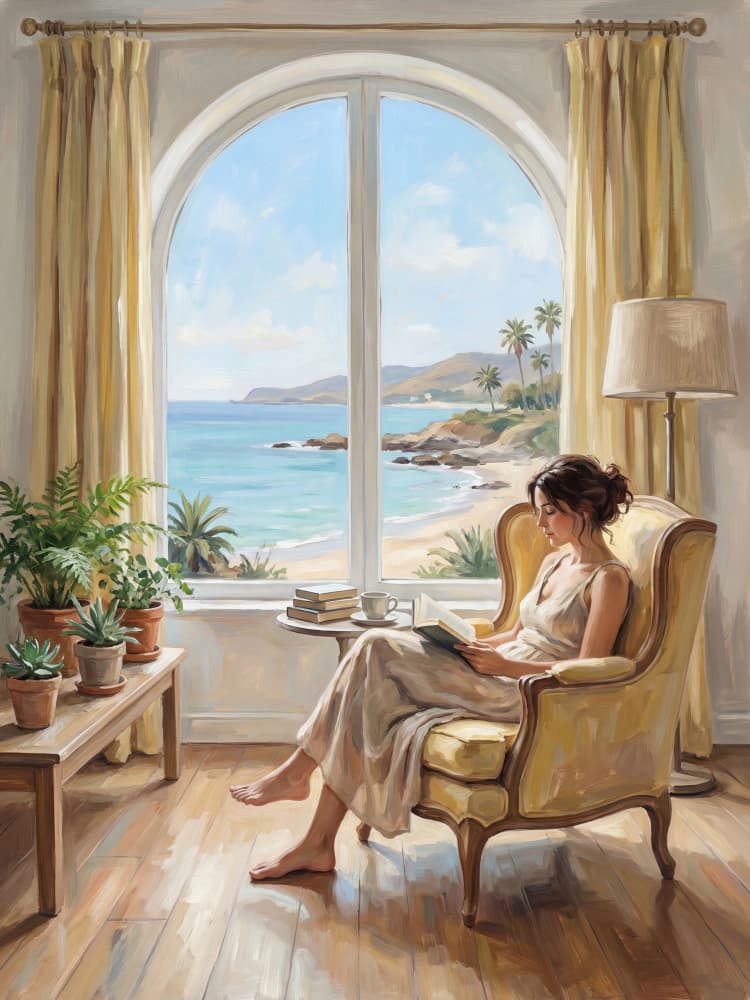 Serene Beach Reading by Andreas Magnusson — canvas wall art