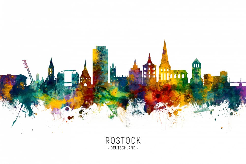 Watercolor Rostock Skyline by Michael Tompsett — canvas wall art