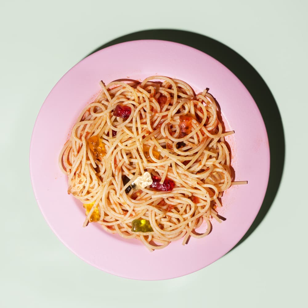 Gummy Bear Spaghetti by Julia Ramiro — canvas wall art