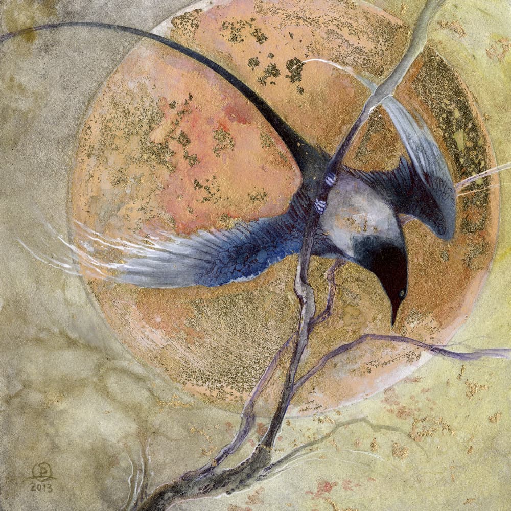 Blue Bird Golden Moon by Stephanie Law — canvas wall art