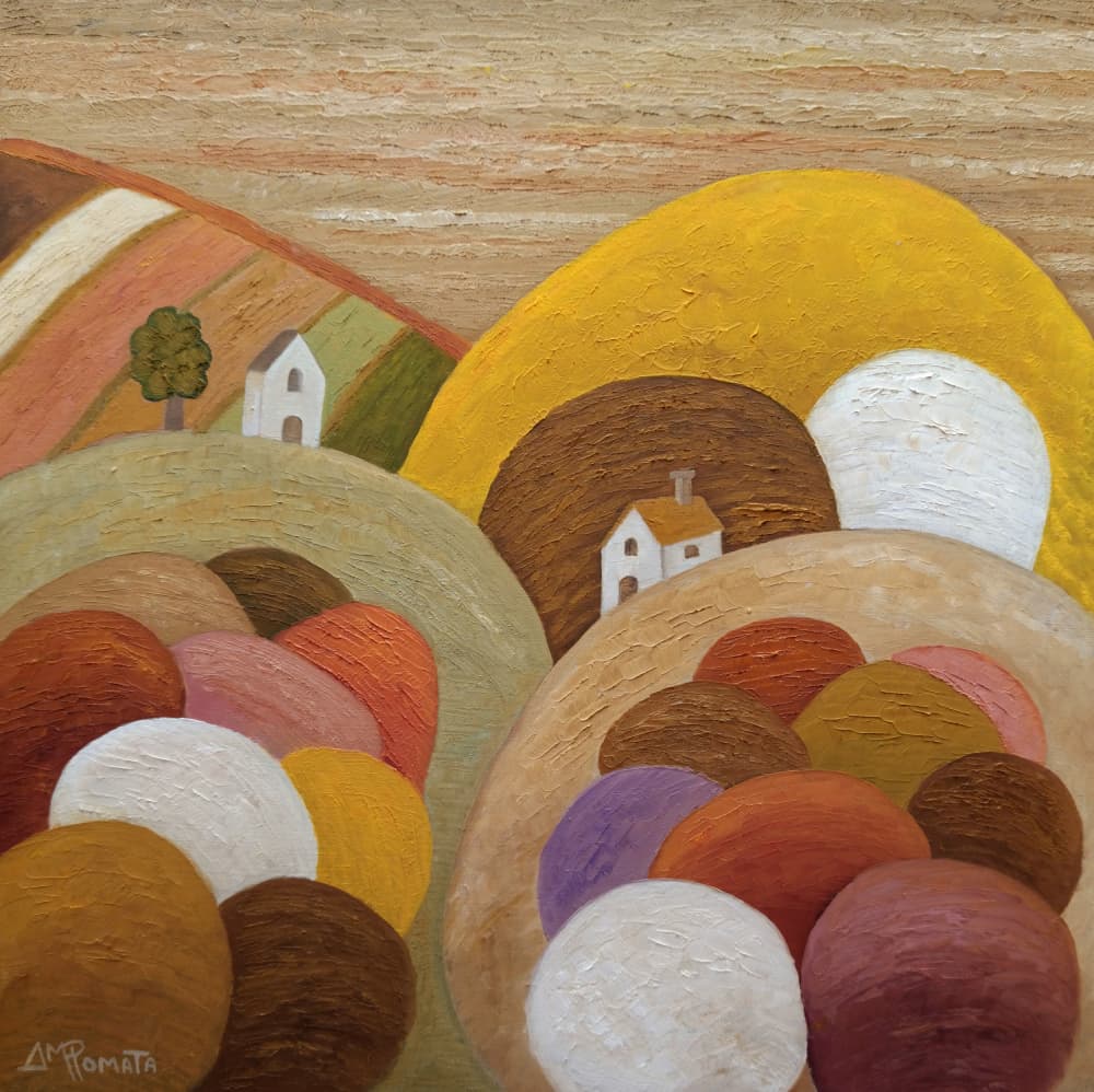 Colorful Hillside Village by Angeles M. Pomata — canvas wall art