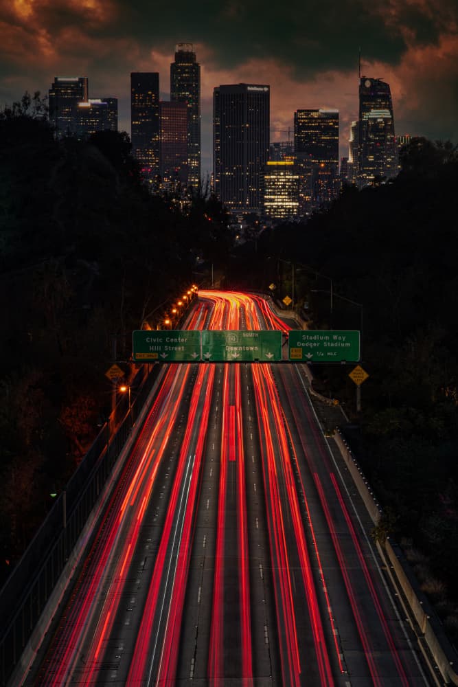 Downtown Light Trails by pirouz moshavash — canvas wall art