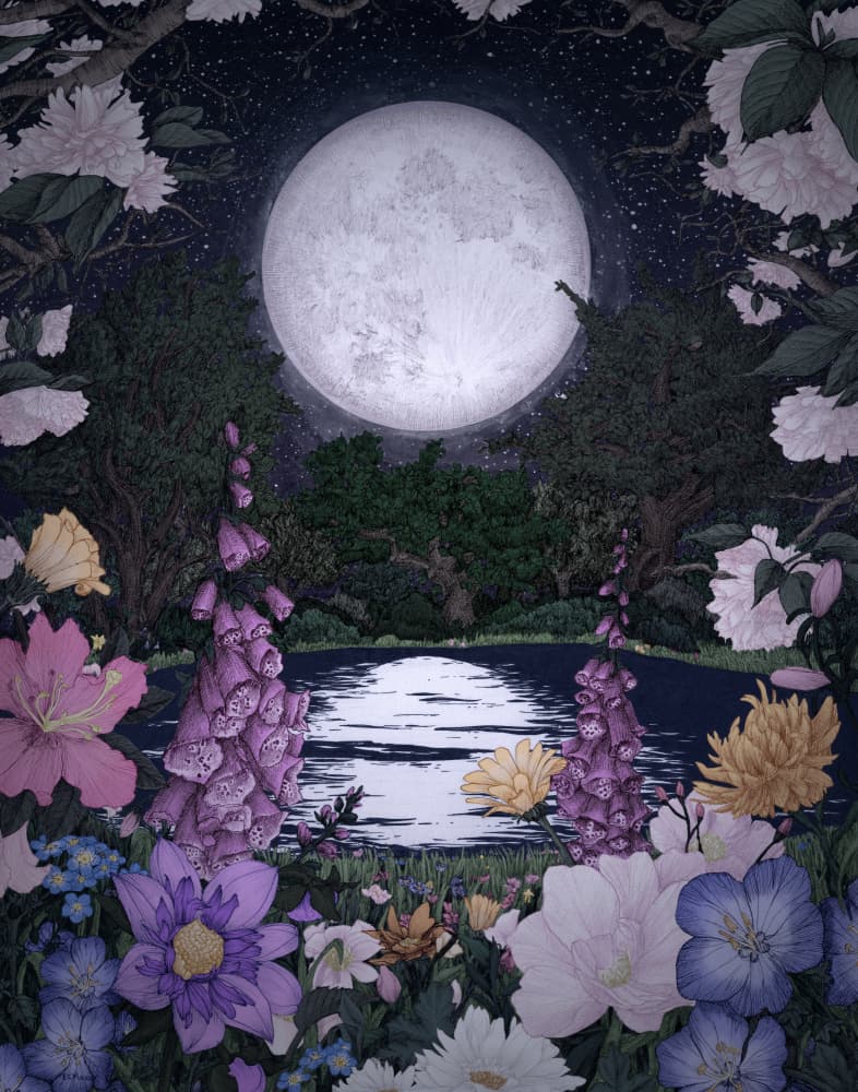Moonlit Flower Garden by EC Mazur — canvas wall art