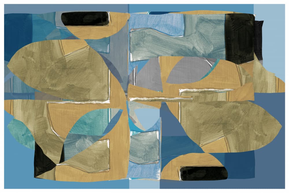 Blue Tan Abstract Collage by cartissi — canvas wall art