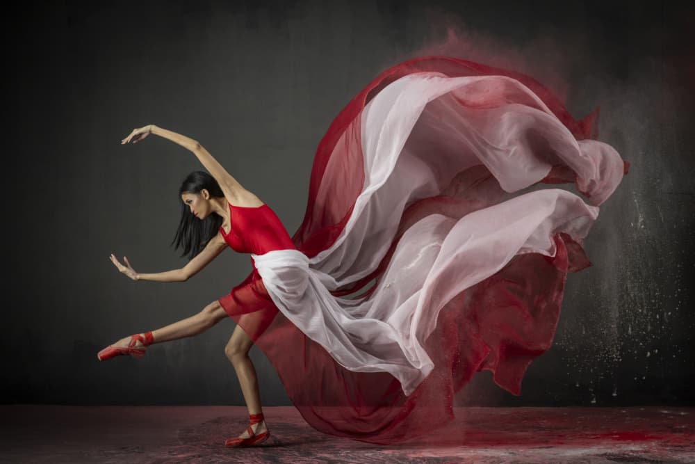 Dynamic Red Fabric Dance by Ajar Setiadi — canvas wall art