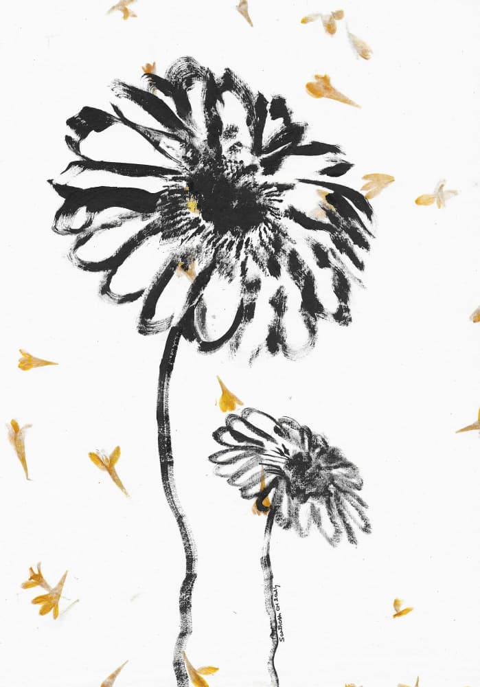 Black Flowers Golden Petals by Santhosh ch — canvas wall art