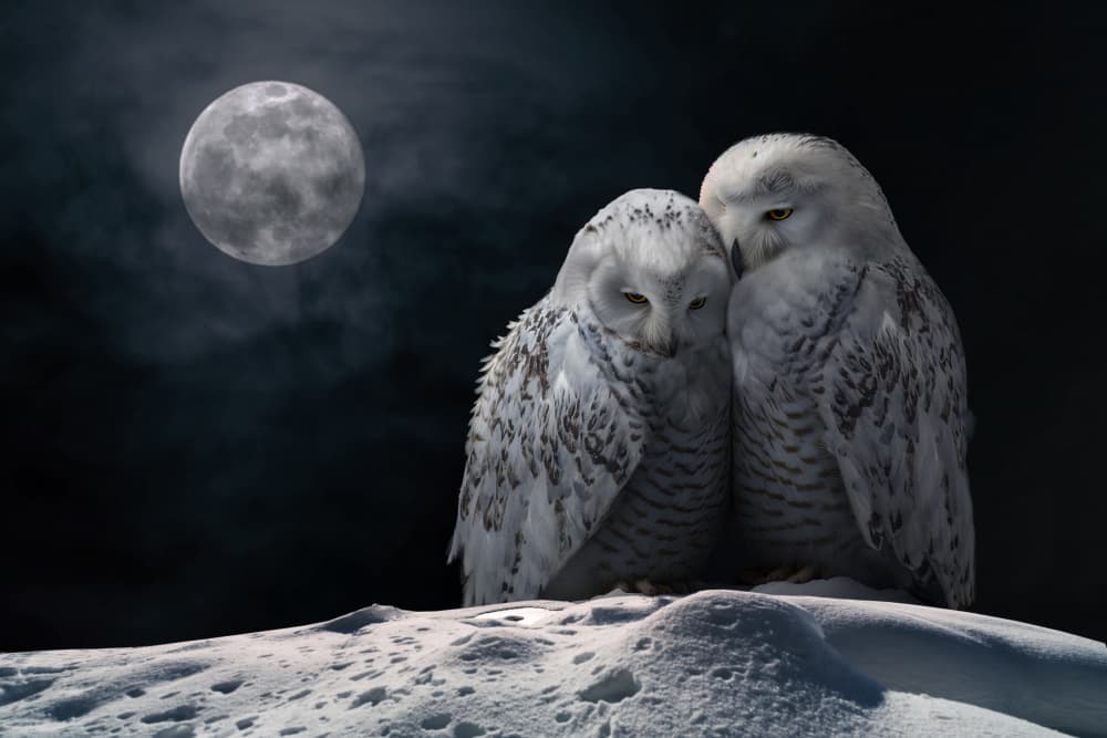 Moonlit Snowy Owls by Marcel Egger — canvas wall art