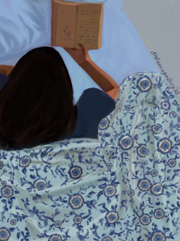 Cozy Reading In Bed by Osheensgallery — canvas wall art