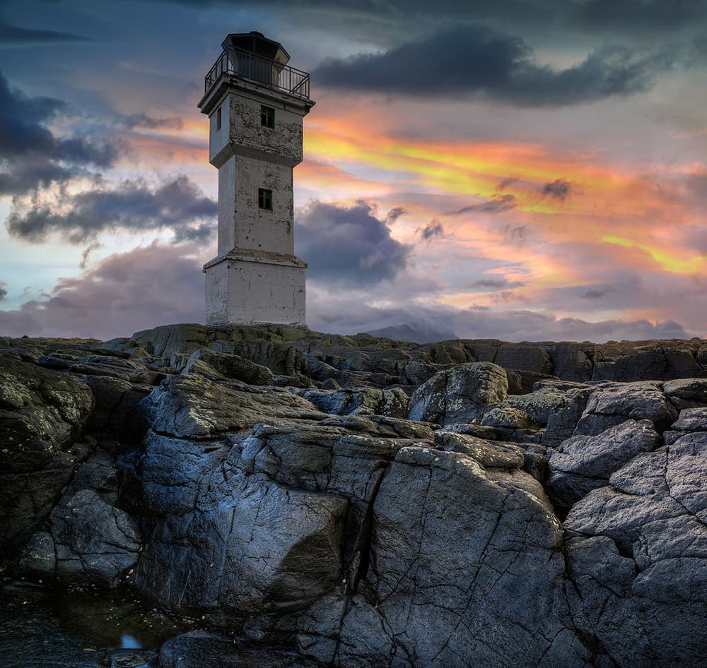 Rugged Coast Lighthouse Sunset by Keller — canvas wall art