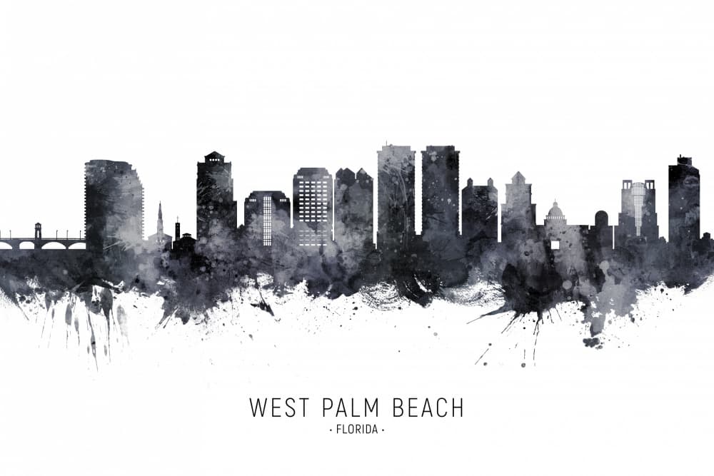 West Palm Beach Skyline Abstract by Michael Tompsett — canvas wall art
