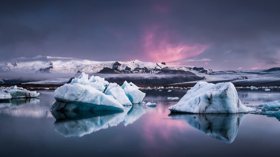 Pink Twilight Icebergs by Andreas Wonisch — canvas wall art