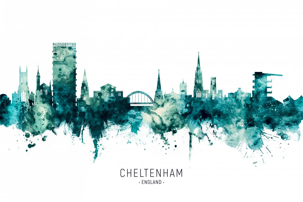 Cheltenham Watercolor Skyline by Michael Tompsett — canvas wall art