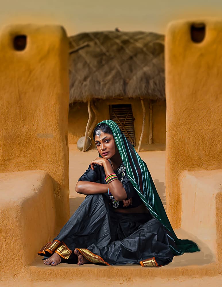 Serene Indian Village Woman by DEBASISH CHATTOPADHYAY — canvas wall art