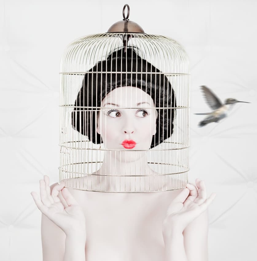Curious Birdcage Woman by John Andre Aasen — canvas wall art