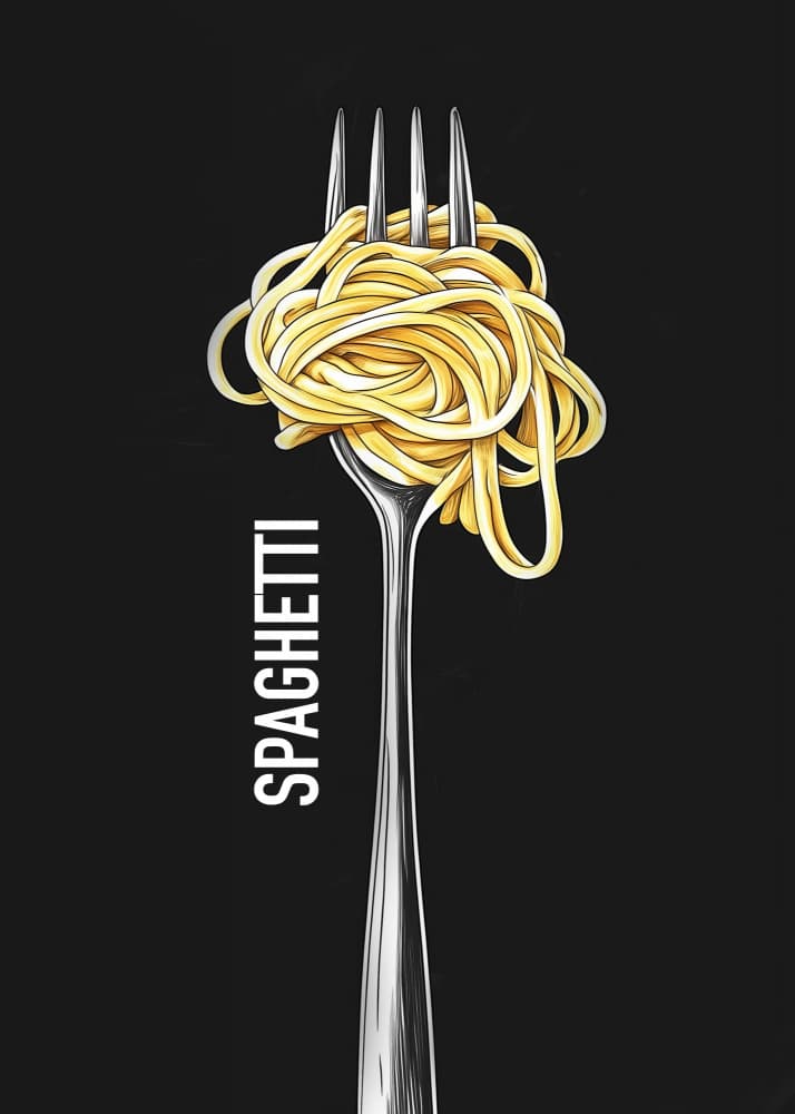 Golden Spaghetti Fork by Andreas Magnusson — canvas wall art