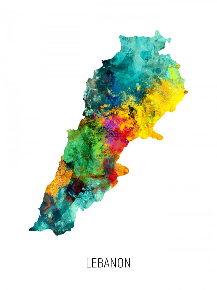 Colorful Watercolor Lebanon by Michael Tompsett — canvas wall art