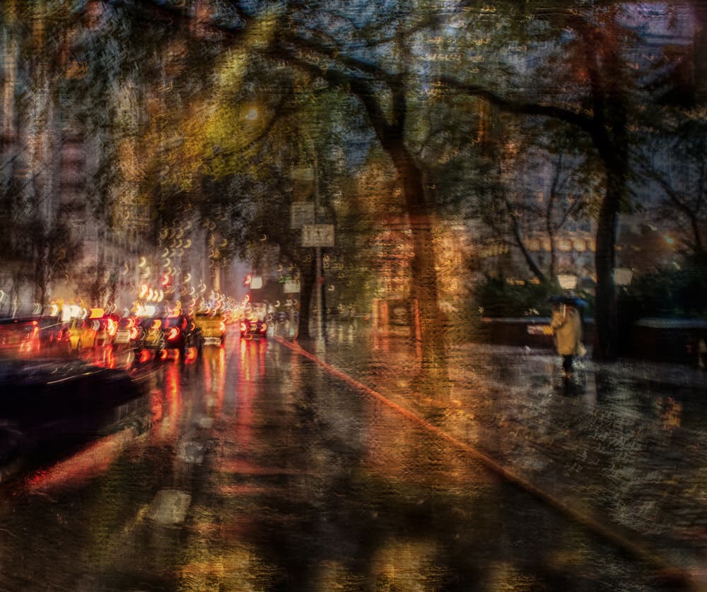 Rainy City Night Reflections by Anette Ohlendorf — canvas wall art