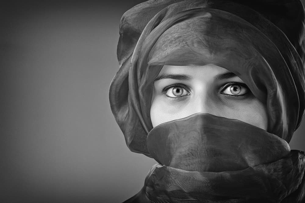 Mysterious Veiled Gaze by Joan Gil Raga — canvas wall art