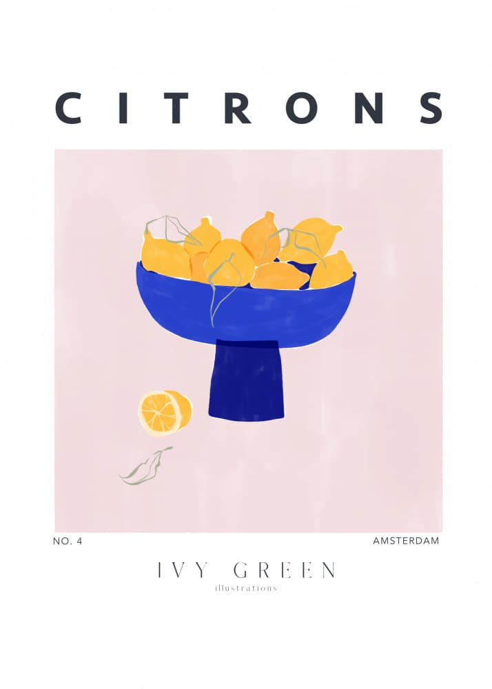 Vibrant Lemons Blue Bowl by Ivy Green Illustrations — canvas wall art