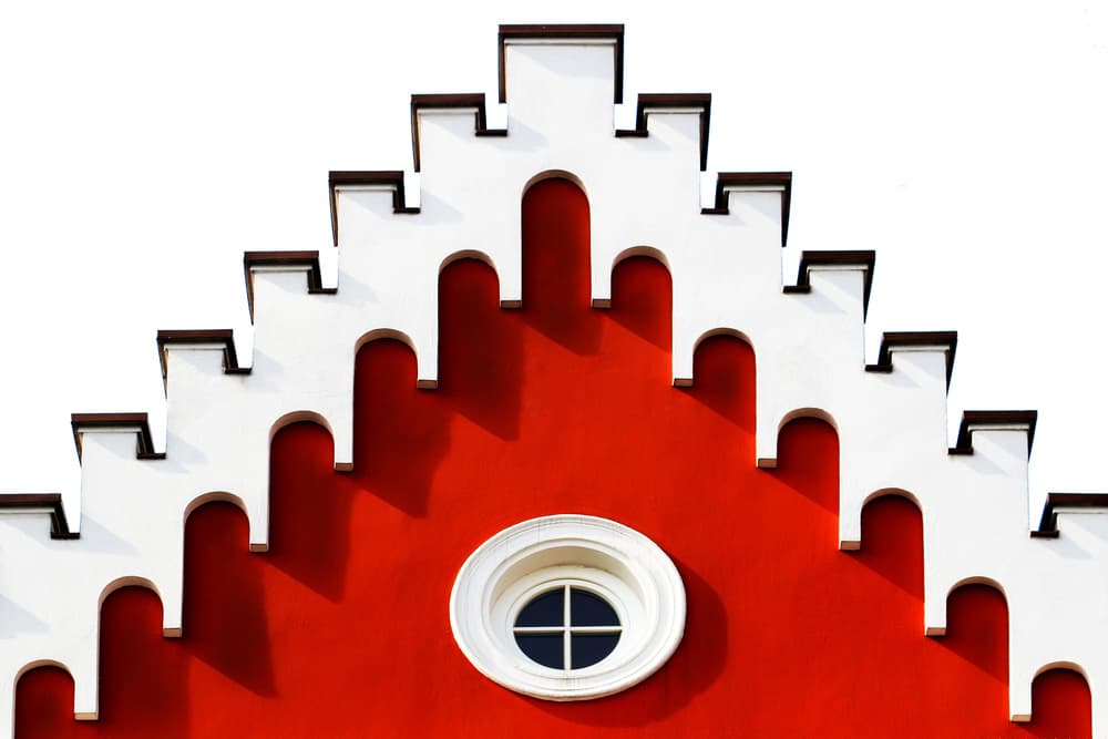 Red Stepped Gable by Hans-Wolfgang Hawerkamp — canvas wall art