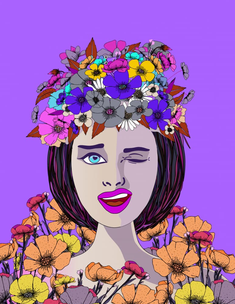 Winking Floral Portrait by Nicholas — canvas wall art