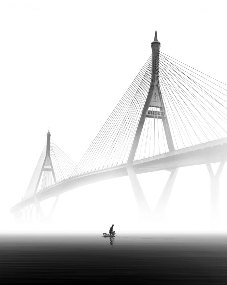 Misty Bridge And Boat by boonlertro — canvas wall art