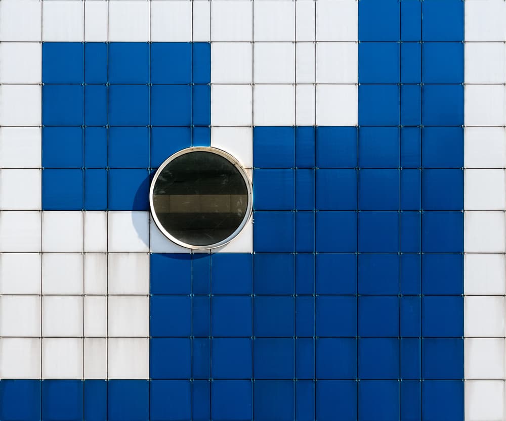 Blue Geometric Wall Window by Karol Važan — canvas wall art