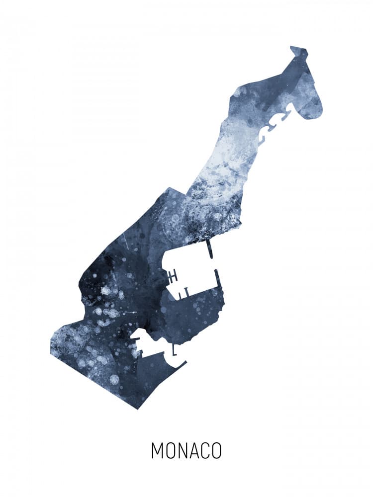 Monaco Watercolor Map by Michael Tompsett — canvas wall art