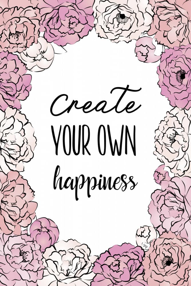 Pink Floral Happiness Quote by Martina — canvas wall art