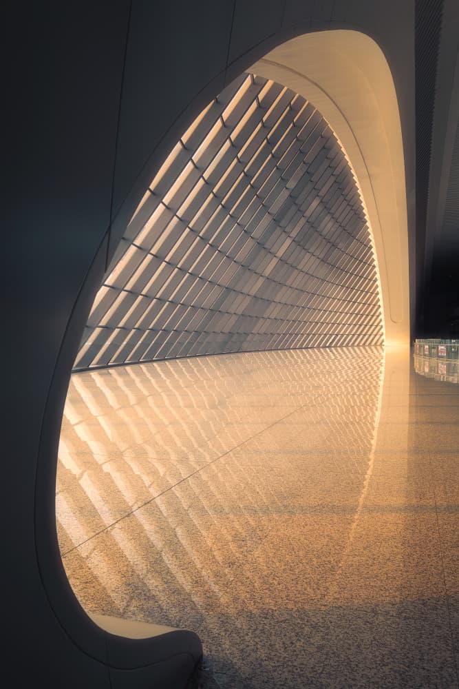 Golden Curved Architecture by Mei Xu — canvas wall art