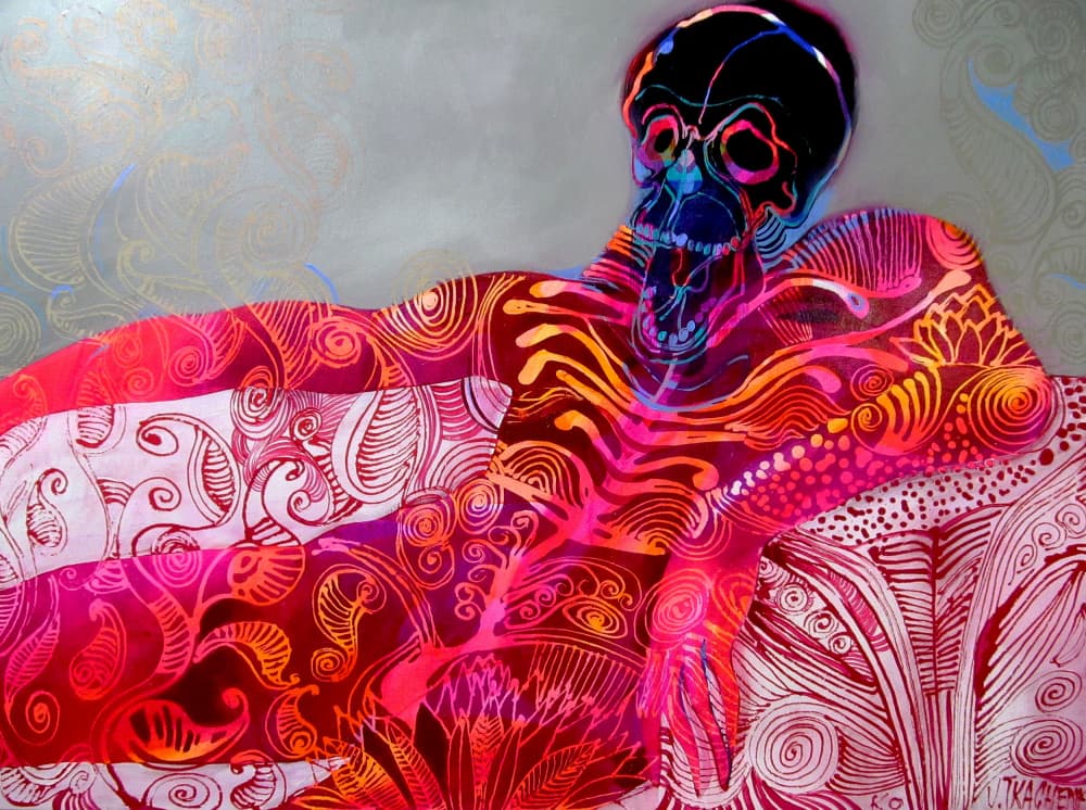 Vibrant Reclining Skull by Victor Tkachenko — canvas wall art