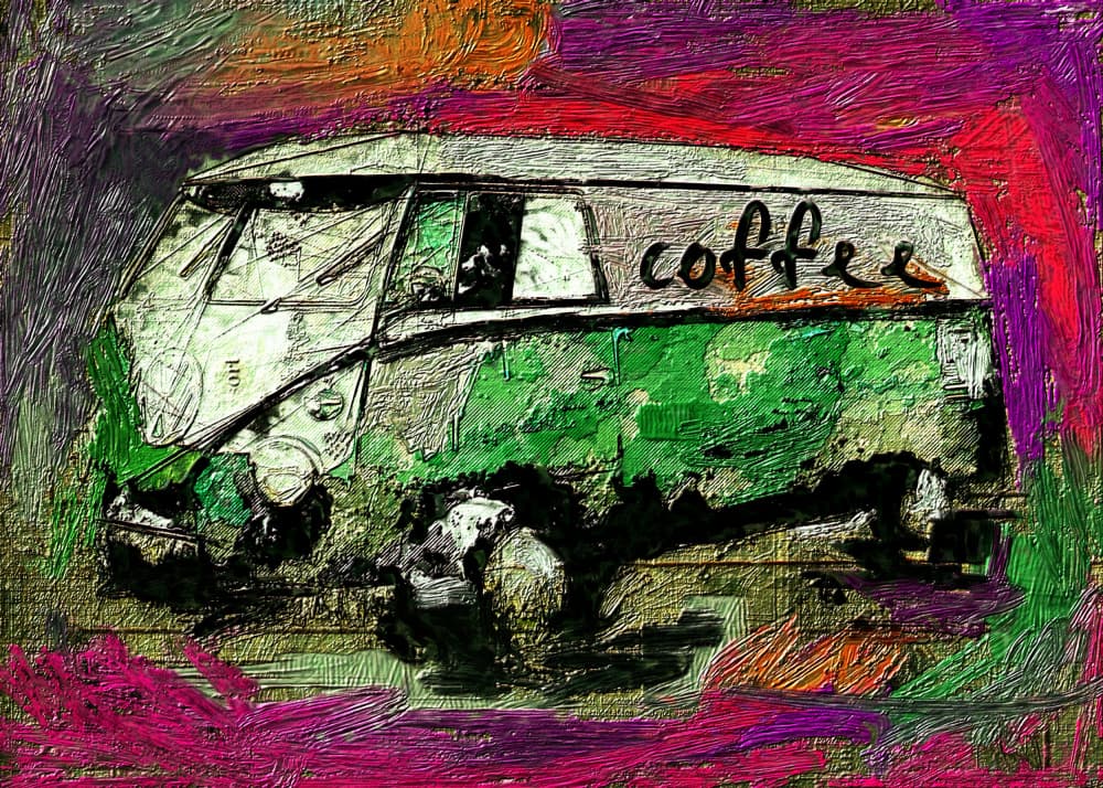 Vintage Coffee Van by Lembayung senja studio [Vintage Poster] — canvas wall art