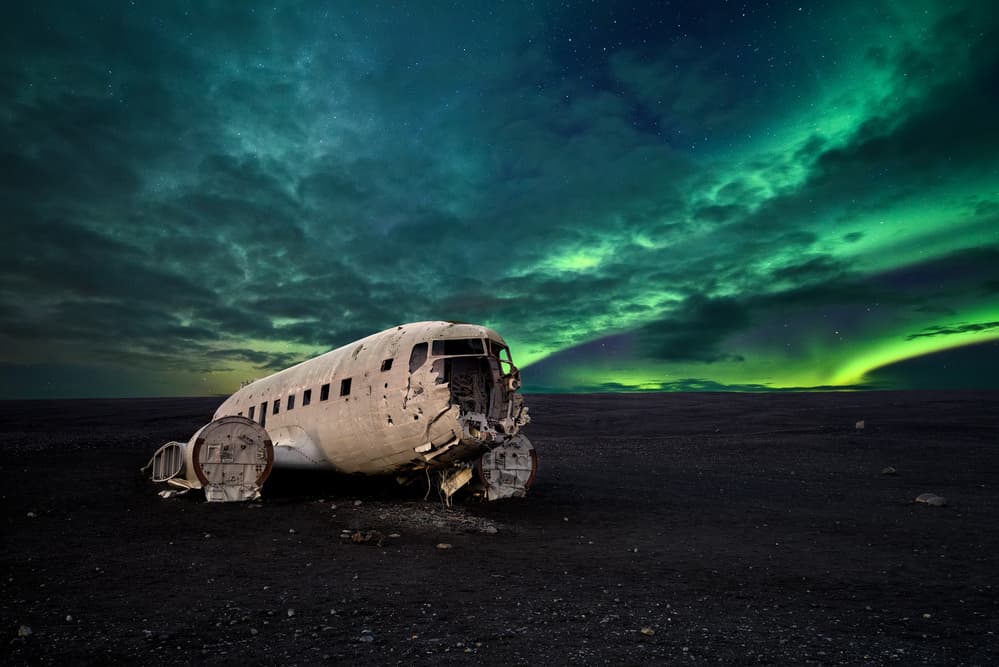 Aurora Over Plane Wreck by Carlos Resende — canvas wall art