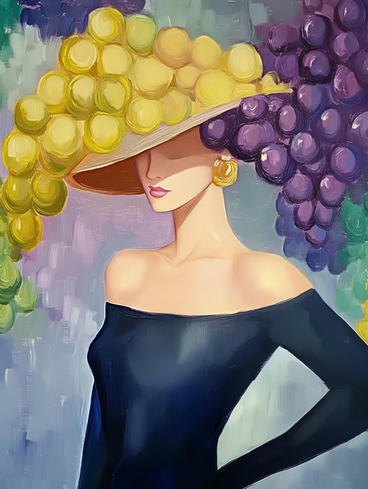 Stylish Grape Hat Woman by Avanesova Elena — canvas wall art