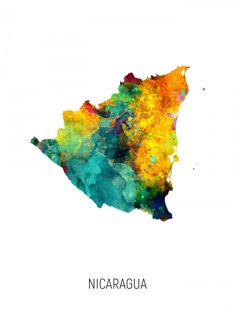 Vibrant Nicaragua Map by Michael Tompsett — canvas wall art