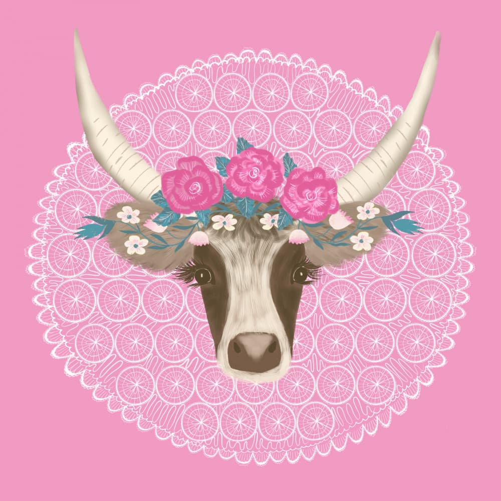 Floral Crown Longhorn by Aliya Putrus — canvas wall art