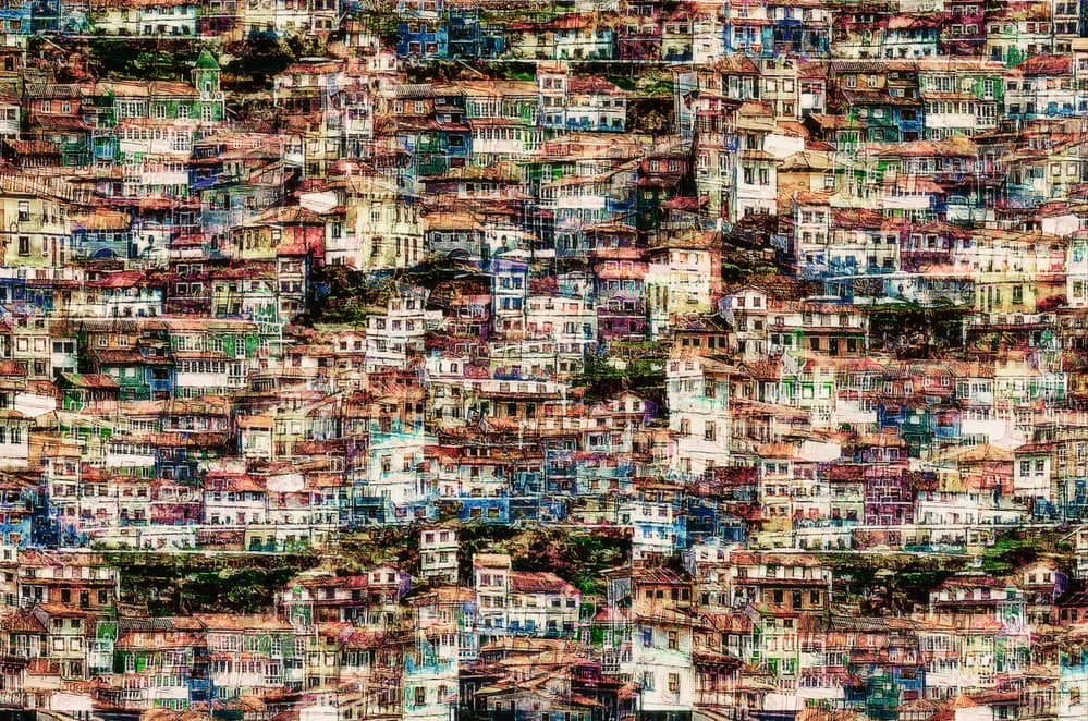 Vibrant Stacked Homes by Orkidea W. — canvas wall art